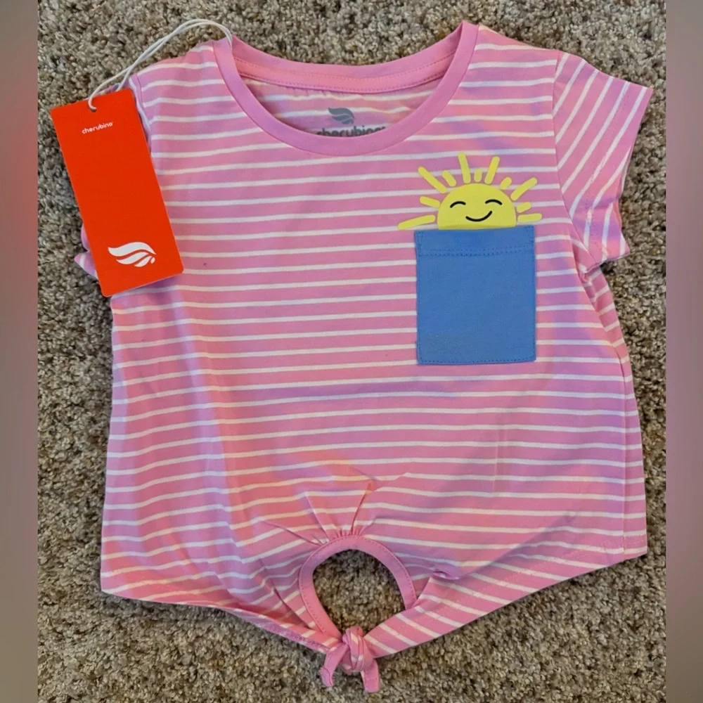 NWT Cherubino Girls 4T Sunshine and Smiles Tie-Front Tee